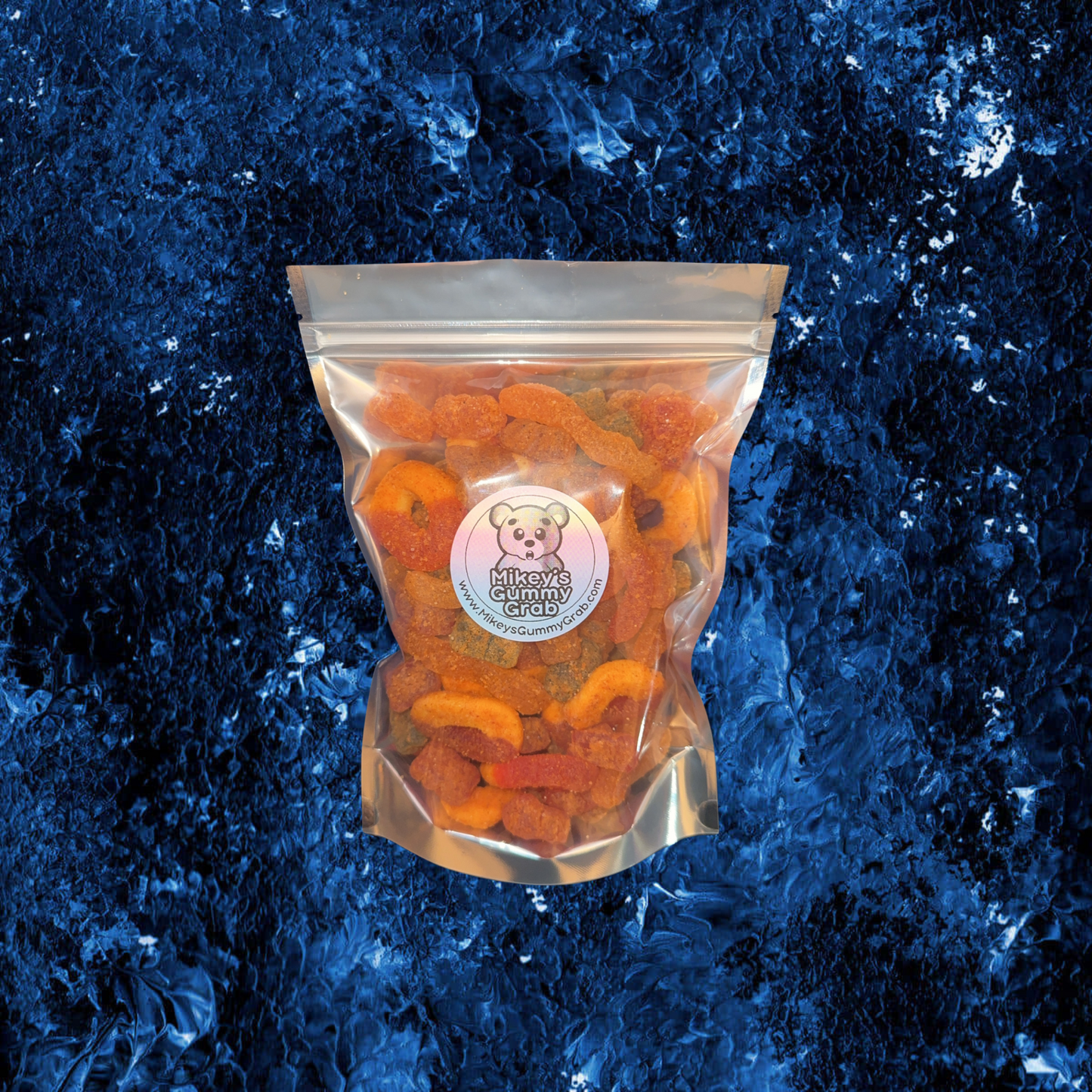 1/2 LB Chamoy Gummy Mix with peach rings, gummy bears, and gummy worms