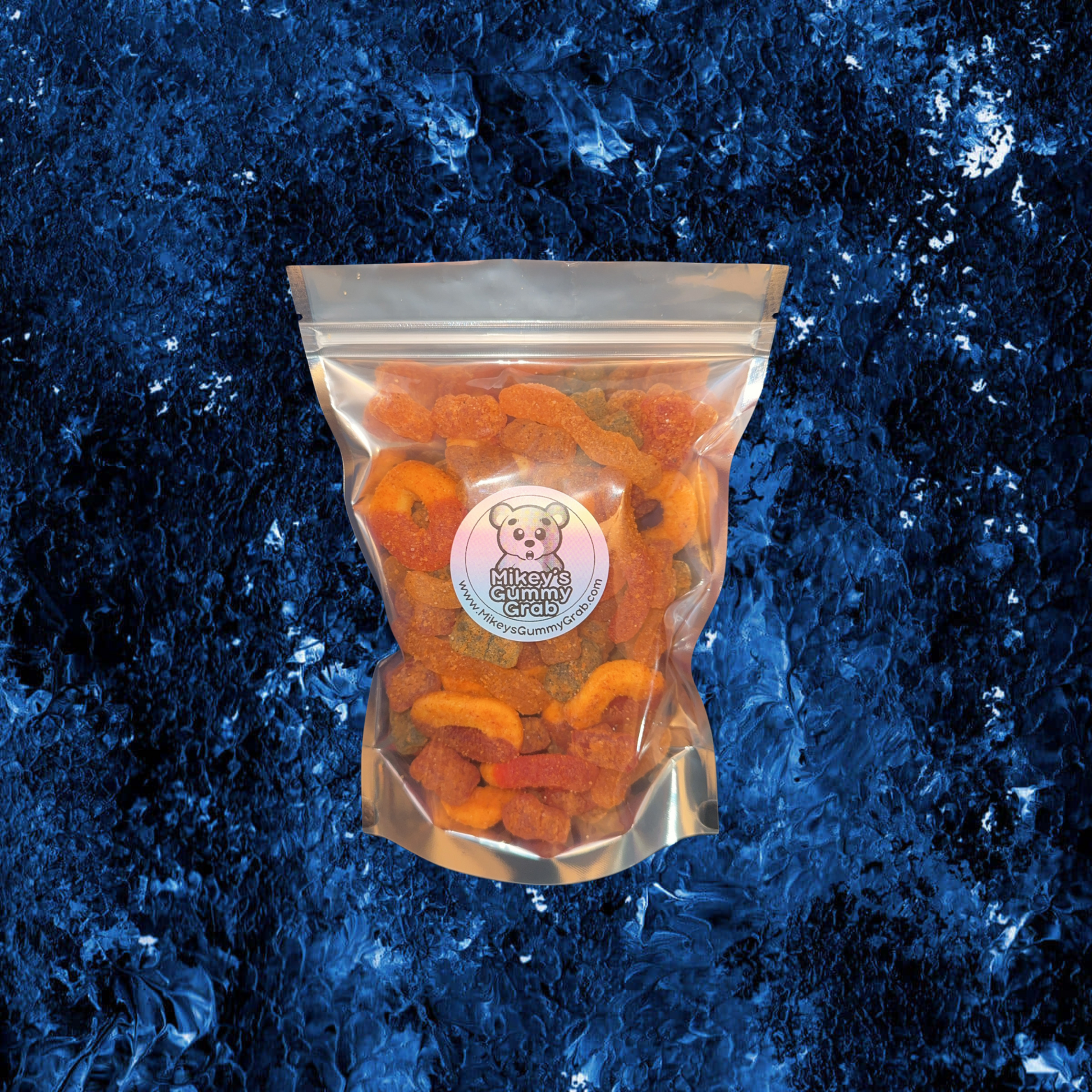 1/2 LB Chamoy Gummy Mix with peach rings, gummy bears, and gummy worms